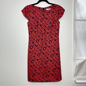 CK Bradley Geometric Shift Dress Size Small Orange Navy Blue